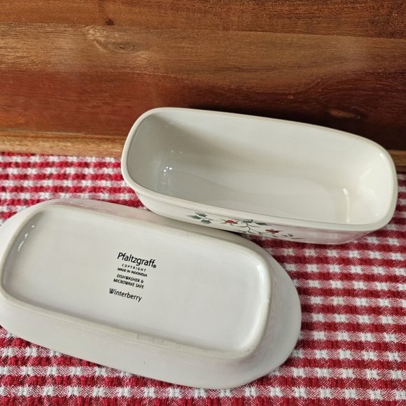 Pfaltzgraff Winterberry Covered Butter Dish fits 1/4lb stick winter holiday - Picture 6 of 10